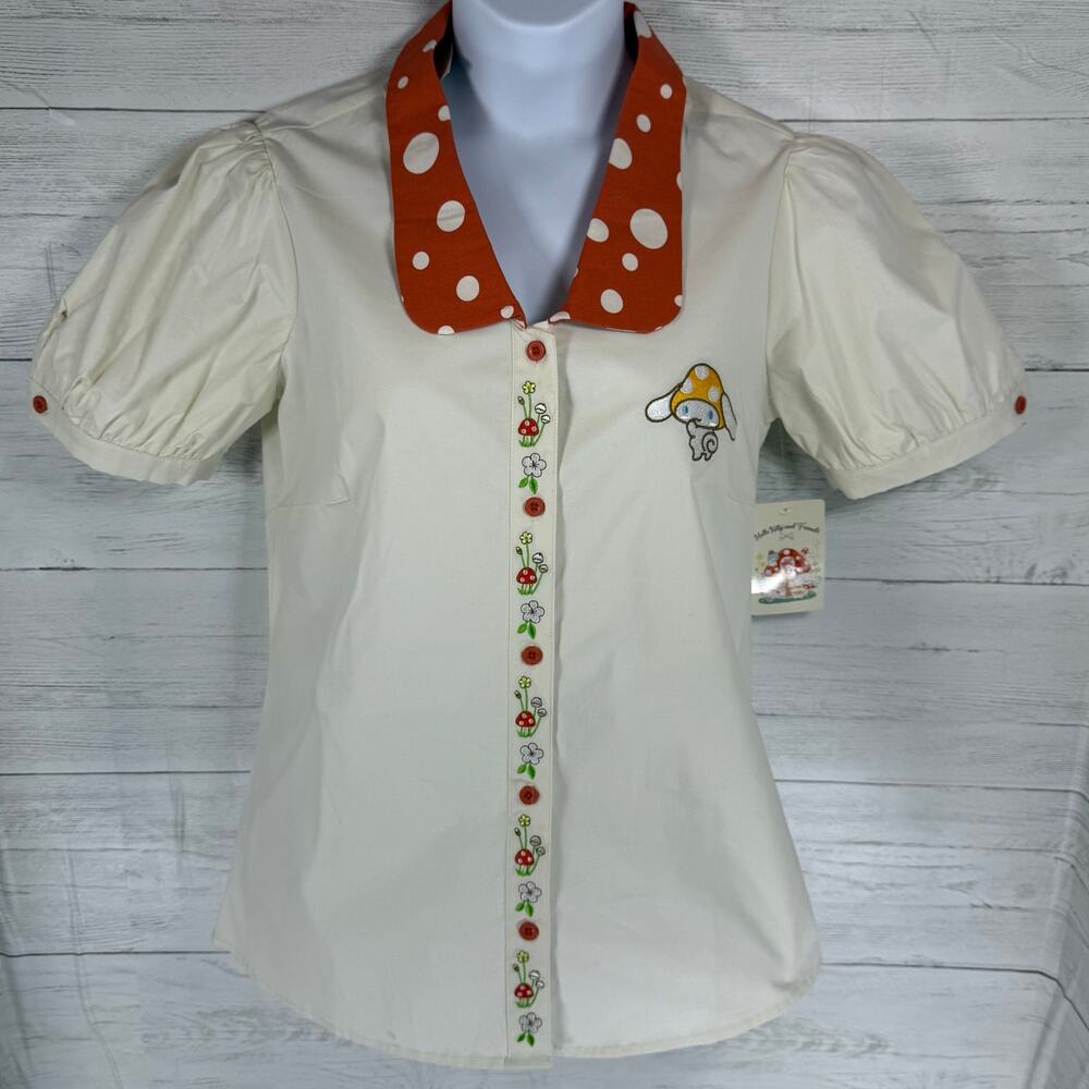 Hot Topic Cream Blouse with Orange Polka Dot Collar